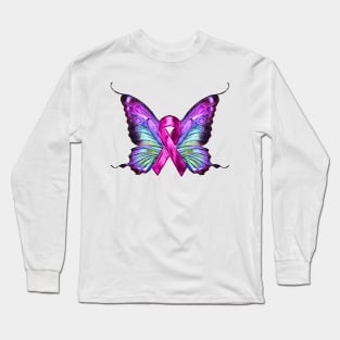 Colorful Breast Cancer Awareness Butterfly Long Sleeve T-Shirt